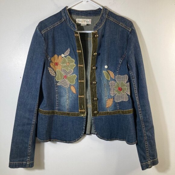 West Palm Blues Jackets & Blazers - Womens Vintage‎ West Palm Blues Embroidered Denim Jacket Flowers Blue M